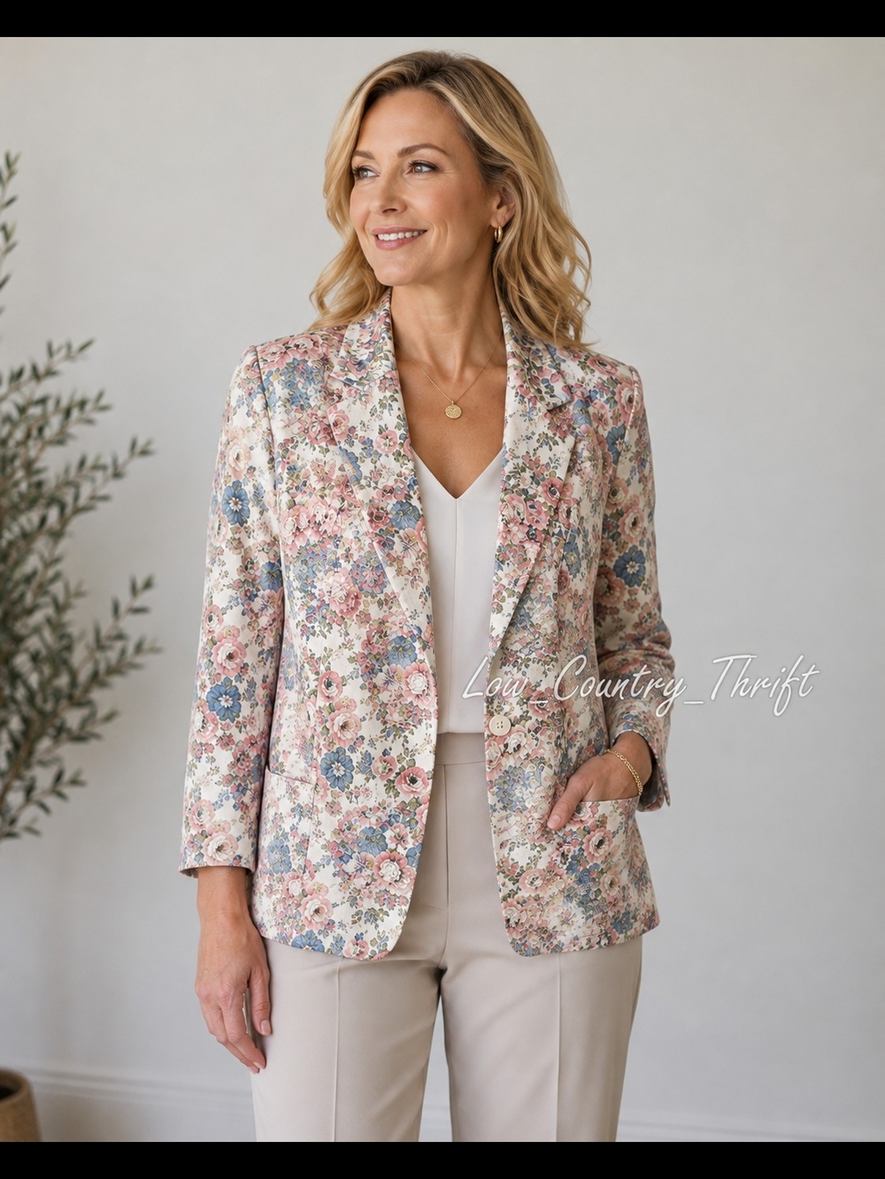 Vintage J.R. Bentley Floral Blazer 9/10 USA Made 3/4 Sleeve Tailored